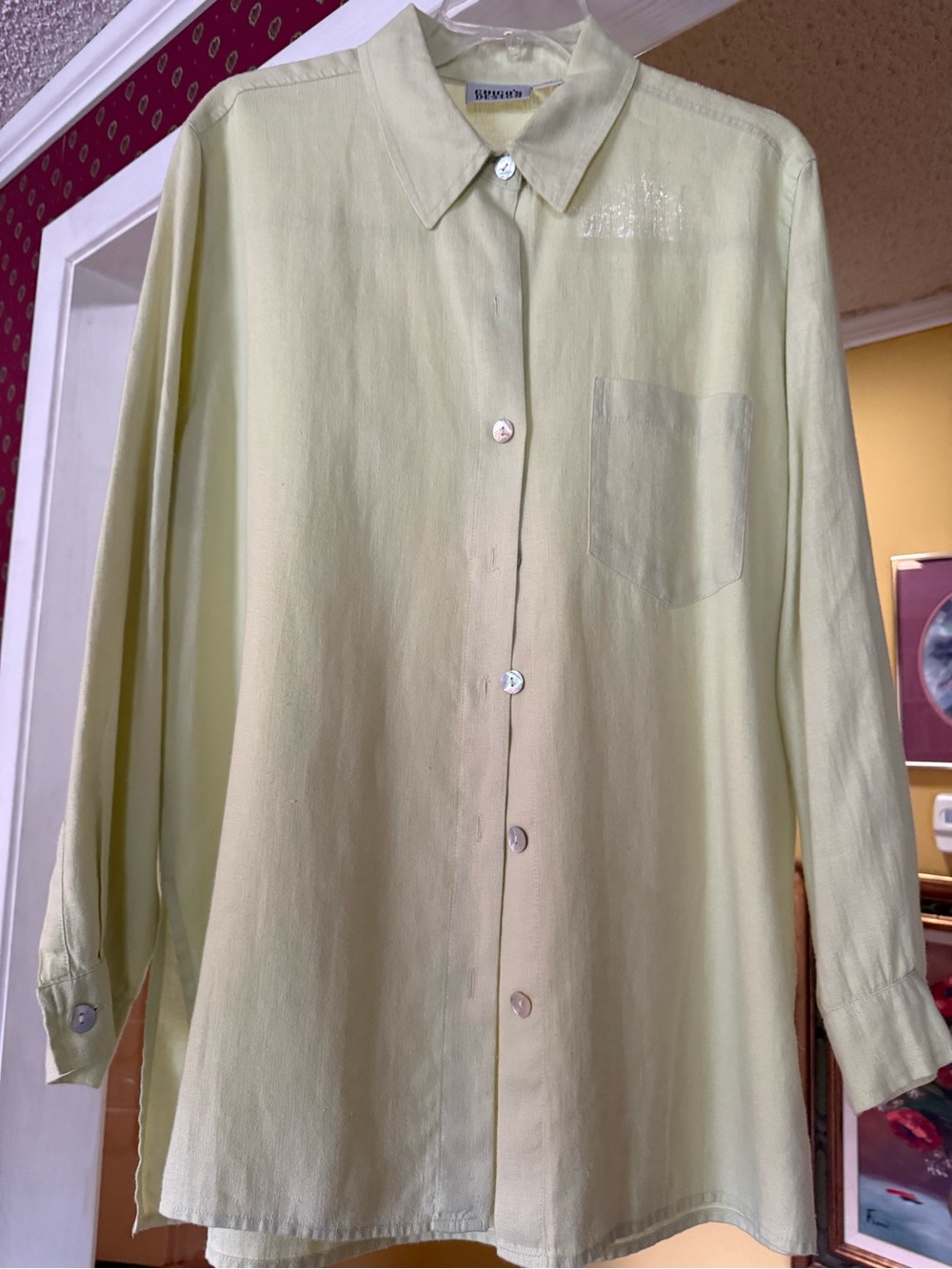 Chicos Design Light Green Button-Up Shirt - Classic Collar linen